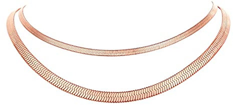 FindChic Stunning Choker Herringbone Chains for Women Stainless Steel 18K Gold/Rose Gold Plated Snake Chain Necklaces 3MM/5MM Width 12.5inch 15inch Adjustable, with Jewelry Box, Metal, no stone