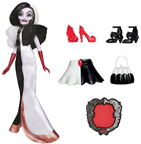 Hasbro Disney Princess Villains - Cruella De Mon, Fashion Puppe mit Zubehör und Abnehmbarer Kleidung, Spielzeug für Kinder ab 5 Jahren, Mehrfarbig
