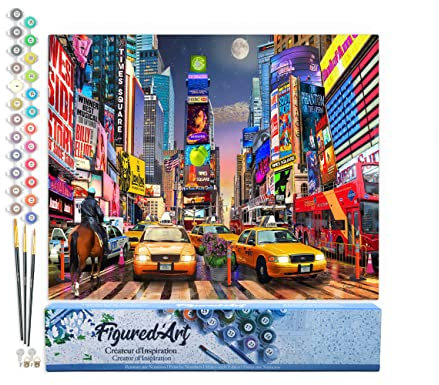 Figured'Art Peinture par Numéro Adulte Nuit à Timesquare - Activité Manuelle Kit de Loisir Créatif DIY Numéro d'art Complet - 40x50cm sans châssis en Bois
