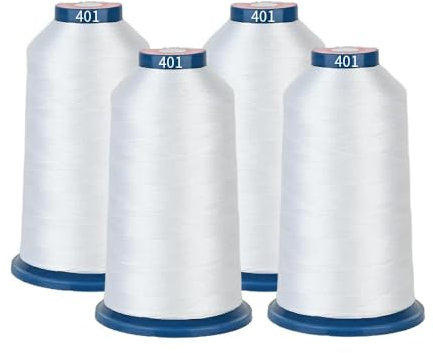 BAi&RICHWORD 4 Weiß Stickgarne, 4 Rollen, 40WT Polyestergarn, jede Spule 4000M (4374Y), geeignet für alle kommerziellen und privaten Stickmaschinen.