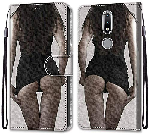 Mo-Somnus Kompatibel mit Nokia 2.4 Hülle, Dünne Leder Handyhülle mit Kartenfach Geld Slot Ständer PU Ledertasche TPU Bumper Wallet Flip Brieftasche Magnetische Schutzhülle Case Etui (Sexy Mädchen)