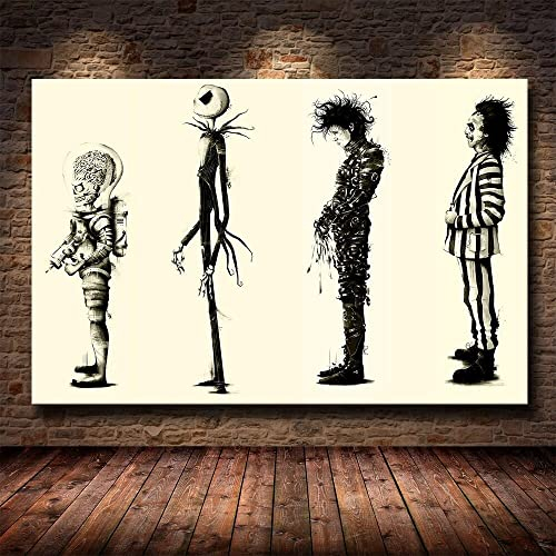HWNU Wandkunst Tim Burton Film Beetlejuice Edward mit den Scherenhänden Film Leinwand Gemälde Poster Drucken Wandkunst Bild für Wohnzimmer Dekoration Rahmenlos (50X70cm Unframed)