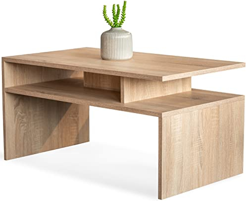 MeblePitus Couchtisch ST-4 Eiche Sonoma – Moderner rechteckiger Wohnzimmertisch 90×50×45 cm im skandinavischen Stil – Sofatisch mit Ablagefach, robust & pflegeleicht