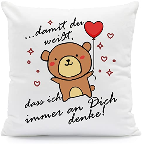 GRAVURZEILE Kissen mit Spruch - Damit du weißt, DASS ich Immer an Dich denke - Geschenk für Freund Freundin Partner zum Geburtstag Weihnachten Farbe mit Füllung