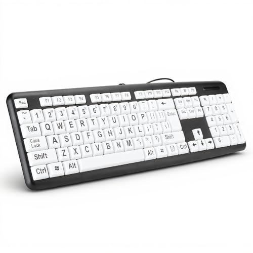 USB-kabelgebundene Computertastatur, weiße Tastatur mit übergroßen Buchstaben, Tastatur mit 104 Tasten für sehbehinderte Personen mit Sehbehinderung und Senioren mit Sehbehinderung(schwarz)