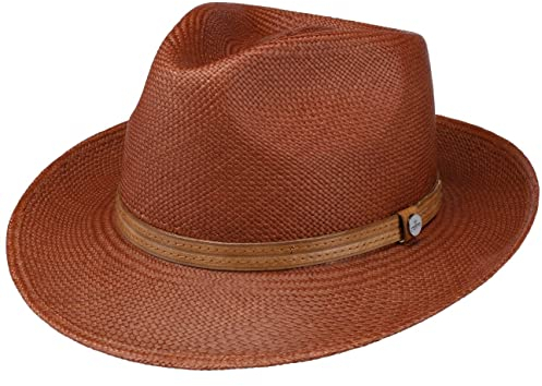 Lierys Sombrero Panamá Mesalon Fedora Hombre - Made in Italy de Sol Paja Verano con Banda Piel, Piel Primavera/Verano - XL (60-61 cm) marrón