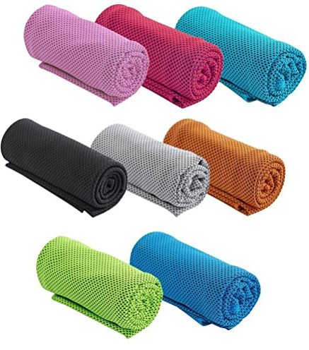 8 stücke Kühltuch, Cooles kaltes Eistuch für Hals Mikrofaser Cooles Handtuch weiches kühles Handtuch für Yoga, Golf, Fitnessstudio, Camping, Laufen, Training