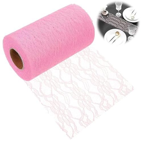Seasboes Tischläufer Pink, Lace Tischtuch, Retro Spitze Tischdecke 15 cm x 22 m, Lace Chair Sash für Zeremonie-Festival-Ereignis-Tabellen-Hochzeits-Dekorationen, Tischläufer Hochzeit Spitze