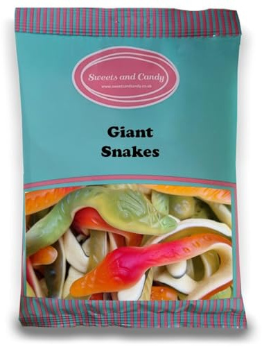 Sweets and Candy® Giant Snakes 1Kg - Giant Yellow Belly Snakes - Retro Fruity Jelly and Foam Snake Shaped Sweets - A Bulk 1 Kilo Bag - Pick and Mix Share Size Bags - Retro Pick and Mix