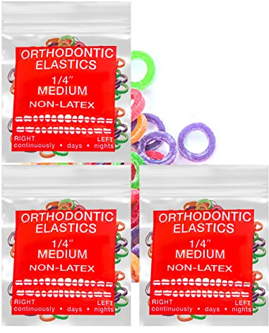 Neon non-Latex 3 Packs 300 counts 1/8inch/ 1/4inch 5/16inch 3/16inch/ heavy/ medium/ light Intraoral Elastic Bands Orthodontic Elastics Dental Rubber Bands Made in US (Medium [4.5oz], 1/4inch, 6.4mm)