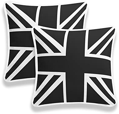 CHILIMILII Set of 2 Union Jack British Flag vintage Style Cushion Covers, 100% Cotton Square Decorative Cushion Cover/Pillowcase, sofa case,18x18 Inch (45x45CM), for sofa, couch, bed (Black & White)