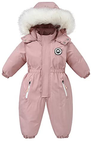 Bébé Filles Habits de Neige Barboteuse Enfant Imperméable Combinaison Vestes de Ski Garçons Toison Manteau Coupe-Vent Vêtements D'Extérieur Rose 12-18 Mois