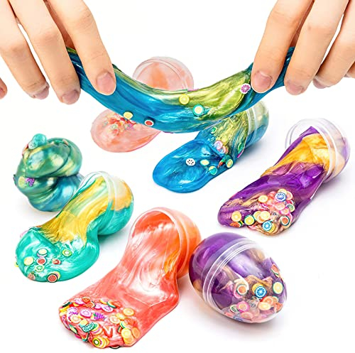 Schleim Kinder, RosyFate 6 PCs Schleim Eier Set, Ostern Slime Eggs, Antistress Spielzeug für Erwachsene und Kinder, Ostern Geschenk, Basket Stuffers, 4 * 6cm (Sternenhimmel-Typ A)