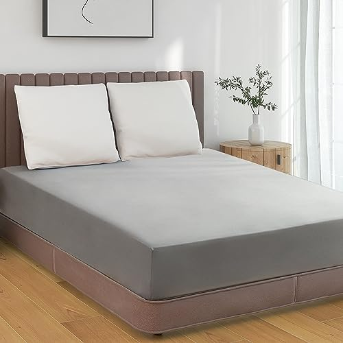 HENGWEI Bettlaken 90x200cm mit Elastischem Boxspring Spannbettlaken Mikrofaser Spannbetttuch 100x200 bis 30cm Matratzenhöhe Weiche Matratzenauflage, Grau