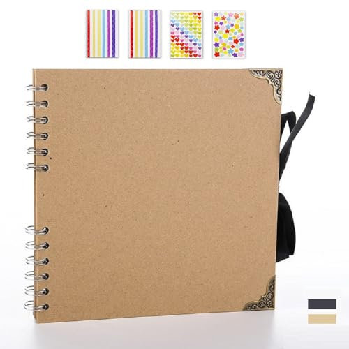 MuChoney Fotoalbum Zum Selbstgestalten 20.5 x 20.5 cm 60 Seiten Quadratisches Vintage Scrapbook-Album Bastelpapier Kraftpapier Album für Familie Valentinstag Geburtstag Jahrestag Geschenk.