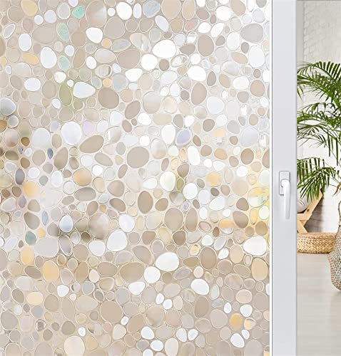 Heavyoff Fensterfolie Selbsthaftend Sichtschutzfolie Fenster 3D Regenbogen Glasfolie Statisch Haftend UV-Schutz ohne Kleber Dekofolie für Büro Wohnzimmer Küche, geometrischer Stein, 90x200cm