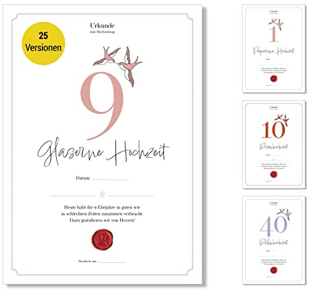 Frank Paperman® | Geschenk zum 9 Hochzeitstag | Ehejubiläum | Keramik Hochzeitstag | Urkunde Hochzeitstag | klassisch | Geschenkideen Hochzeitstag | Vordruck im DIN-A4-Format