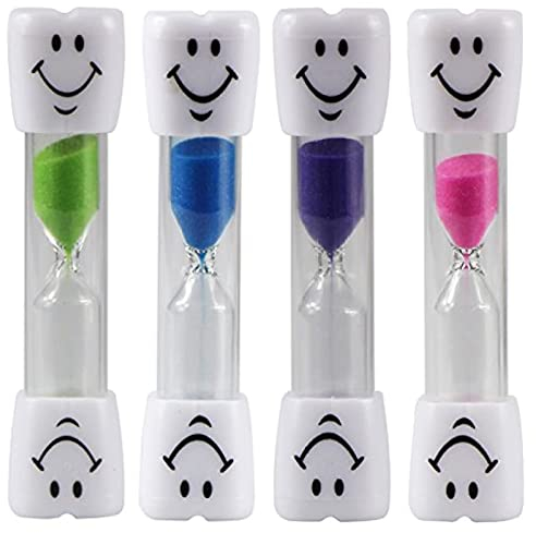 4 Stück 3-Minuten-Zahnbürsten-Sanduhr für Kinder, Zahnform, Timer, Kunststoff-Sanduhr