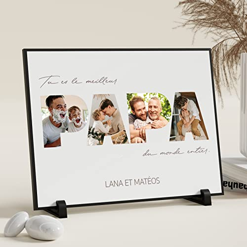 Giftove Cadeau Fête des Pères Personnalisé - Idee Cadeau Papa - Cadre Photo en Bois avec Photo Texte - Cadeau Papa de Fete des Peres et Anniversaire Original - Personnalisé Cadre Papa