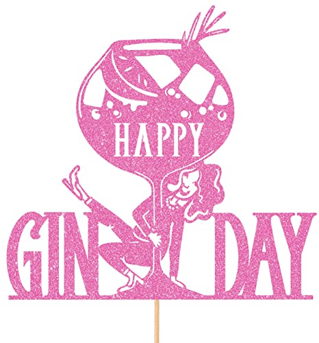 Funny Happy Gin Day Birthday/Hen Do Glitter Topper by Cakeshop | Custom Colour Dancing Gin Lover Alcohol Cake Decoration for Her 18th 19th 20th 21st 30th 40th 50th 60th 70th 80th 90th Baby Pink