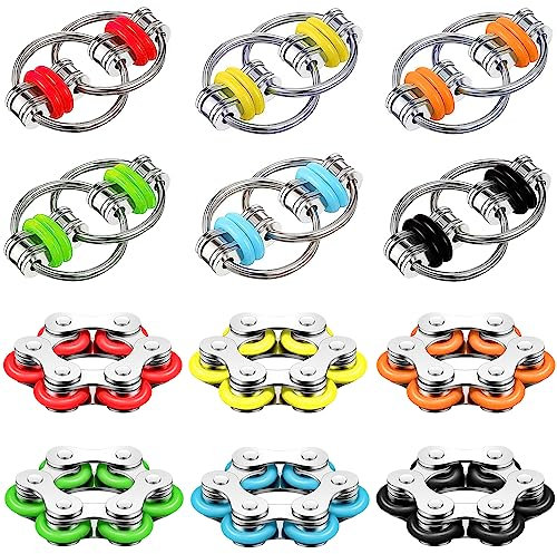 12 Pack Fidget Toys Bike Chain Decompression Toy Bicycle Chain Key Chain Fidget Toy Set Roller Chain Fidget Toy Stress Reducer Bicycle Chain Bike Chain Fidget Toy for Anxiety Autism Adults Teens