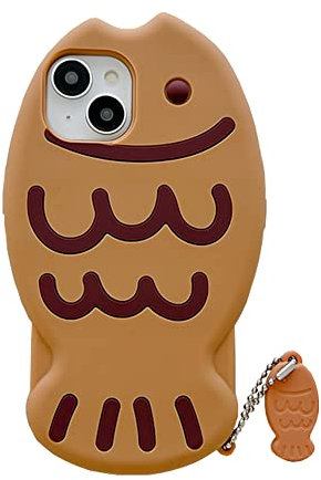 YAKVOOK Soft Silicone Case Compatible with iPhone 11,Cute 3D Cartoon Taiyaki with Fish Keychain 3D Funny Kawaii Phone Cases Women Girls Shockproof Cover for iPhone 11