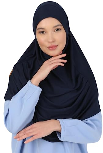 Prien Kopftuch für Damen, Lang Muslim Hijab Frauen, Türkisch Khimar Schal Islamische Kleidung, Konfektionshijab Kopftücher Kleider, Muslimische Sport Head Scarf Set (Marineblau)