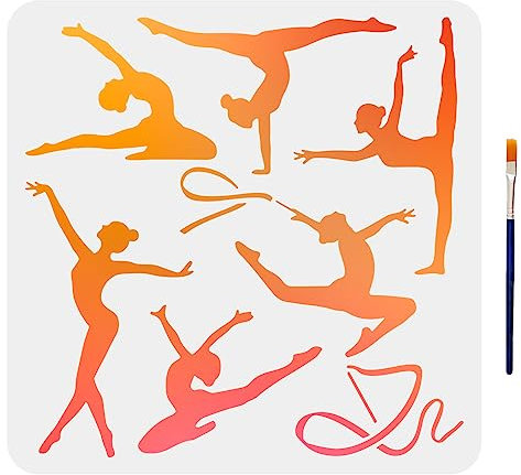 MAYJOYDIY Gymnastik Schablone Kunstturnen Zeichenvorlage 30 × 30 cm Mit Pinsel Wiederverwendbar Elegante DIY Gymnastik Dekoration Für Zuhause Zimmer Wände Fenster