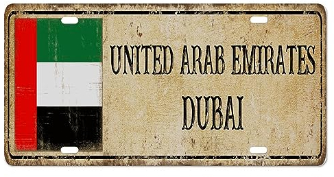 Yelolyio Nummernschild für die Vorderseite des Autos, Größe 15,2 x 30,5 cm, rostfreies Dubai Metall-Kennzeichen der Vereinigten Arabischen Emirate, Nationalflagge, Aluminium, Neuheit Nummernschild,