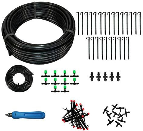 DRIPALIA - Kit de riego por goteo con 50 mt de tubería de 16, 25 mt microtubo, 25 goteros, 50 accesorios y 1 sacabocados de montaje