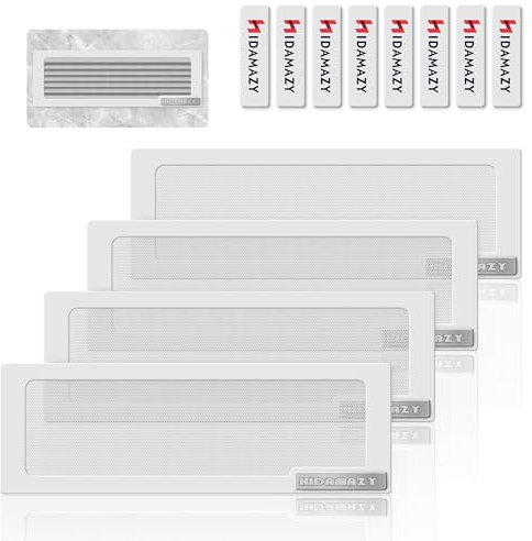 Magnético Ventilación Cubierta 30,5 x 12 cm, 4 Piezas Tapa Rejilla Ventilacion Suelo Pared Aire Registros Cubierta Fuerte Imán Ventilación Pantalla Malla para Bloqueo Cabello Polvo Desechos, blanco