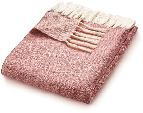 Manta tejida a mano con flecos de enrejado de calidad, muy suave, cálida, acogedora, sofá, cama, silla, jardín, picnic, viajes, lavable, perfecta manta en 130 x 180 cm (rosa coral)