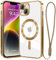 Ethanger for iPhone 14 Case Compatible with MagSafe Luxury Plating Bling Shockproof Bumper with Camera Lens Protector Magnetic Women Girly Phone Case for iPhone 14, Gold