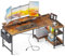 ODK Escritorio Gaming en L, 147x80cm Escritorio Esquinero Reversible con Puerto de Carga USB y Toma de Corriente, Mesa en L con Estante&Soporte de Monitor para Hogar, Oficina, Gaming, Marrón