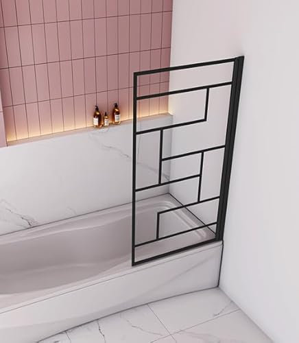 Aica Sanitär Badewannenaufsatz Dusche Duschabtrennung Duschwand für Badewanne,Schwarz,1-tlg,80cm
