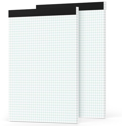 Zaviko Graph Paper Pad 8.5 x 11, 2 Pack, 4x4 Graph Ruled, Grid Paper Pad 8-1/2 x 11, Blueprint Quadrille Pad, Easy Tears Off, Grid Pad Notebook 8.5 x 11, White 70 GSM Graft Paper, 30 Sheets/Pad