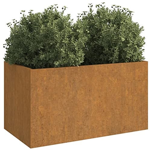 Homgoday Fioriera in acciaio Corten, fioriera in metallo per giardino, vaso in acciaio per patio terrazza balcone, design rustico in acciaio corten 62 x 40 x 39 cm