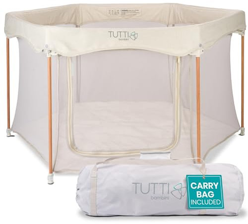 Tutti Bambini Foldable Baby Playpen with Breathable Mesh Walls, Padded Frame, Zip Door, Fitted Mat & Travel Bag - 135 x 135 x 75 cm, Ecru