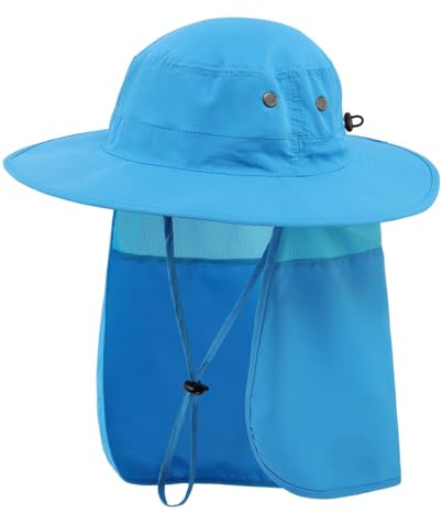 Magracy Herren UPF 50+ breiter Krempe Sonnenhut mit Nackenklappe UV-Schutz Netzstoff Safari-Hut Angelhut