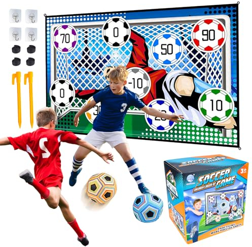 Fußball Spielset für Kinder 3 4 5 6 7 8, Kinder Fusball Spielzeug für Garten Indoor Outdoor, Weich Flanell Fußballtore, Fußbälle mit Klettbällen Spielzeug Geburtstag Geschenke für Jungen Mädchen