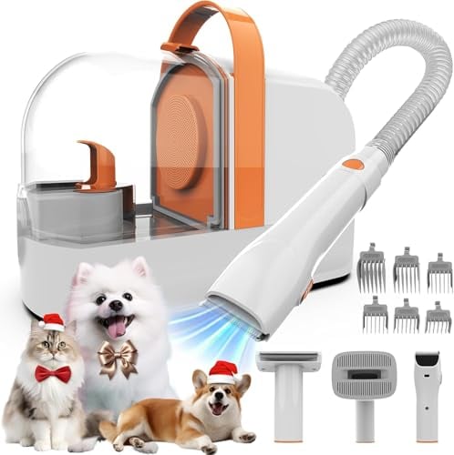 AIRROBO PG10 Tondeuse pour Chien avec Aspirateur à Poils d’Animaux, Silencieuse Aspirateur de Chat avec Outils de Soins, 1,4 L Réservoir à Poussière
