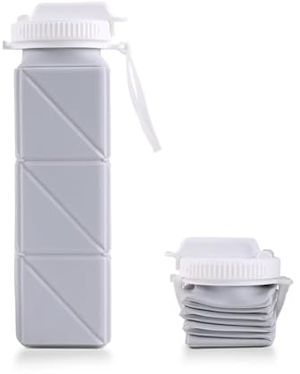 Botella de agua plegable reutilizable de silicona libre de BPA con tapa 620 ml para viaje, running, deporte, senderismo, gimnasio, camping, ciclismo, cantimplora plegable. (Gris)