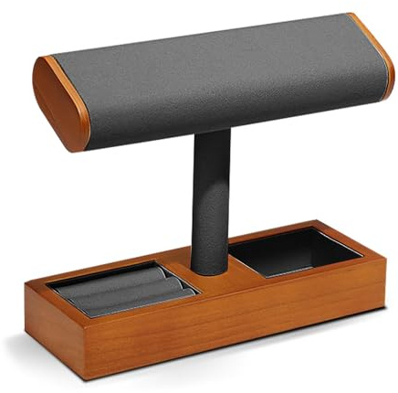CeiBand Présentoir de Montres en Bois, Support Montre Bois, Bijoux en Forme de T Montre Bracelet Collier, Présentoir Montre pour Homme et Femme - gris foncé