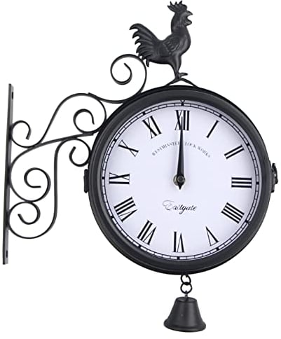 Sengfwin Antik Wanduhr Retro Garten im Freien Wandbehang Doppelseitige Bahnhofsuhr Schwarz beidseitiges Ziffernblatt 30x9x37cm Wasserdichtes Gartenuhr bahnhofsuhr außen wetterfest