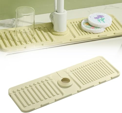 Tap Mat for Kitchen Sink, Splash Guard, Silicone Drying Mat, Quick Drying Stone Sink Tray, Sink Protection, Sink Tap Mat (Off White, 1PCS)
