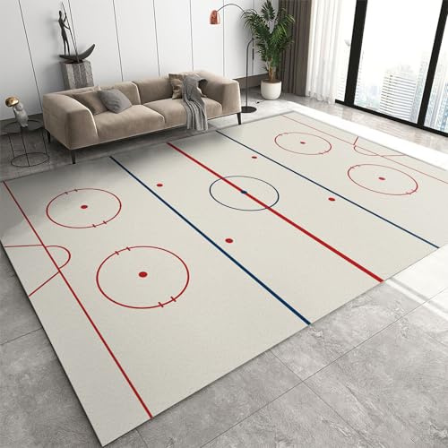 SANSJI EIS-Puck-Hockey-Bahn Teppiche Gegend, Wintersport, Spiel, Rot, Blau, Stripes Kurzflor Kinderteppich - für Terrasse Garten, Küche, Bad Oder 60 x 90 cm