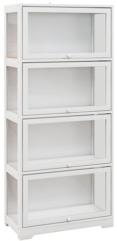 HOMCOM Vitrina de Coleccionista de 4 Niveles Armario Auxiliar con Puertas Abatibles de Acrílico Anti-vuelco Vitrina para Estudio Dormitorio Oficina 59x30x139 cm Blanco