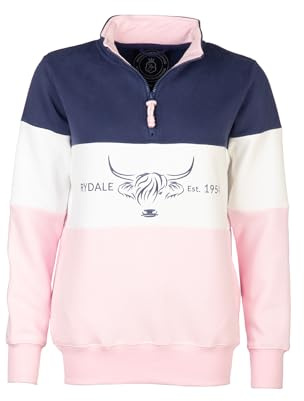 Rydale Ladies Country Sweatshirt Embroidered Women's Sweater Striped Women (UK, Numeric, 16, Regular, Regular, Cow Denim/White/Sorbet)