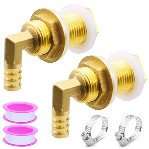 NVGFTG Set di 2 raccordi per serbatoio in ottone da 1/2 pollici, attacco per serbatoio dell'acqua piovana con beccuccio, fascette stringitubo, nastro in teflon