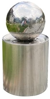 Köhko® Kugelbrunnen Ø25cm mit integrierte LED-Beleuchtung auf zylindrischen Edelstahl Eimer H30cm hochglanzpoliert Gartenbrunnen aus Edelstahl